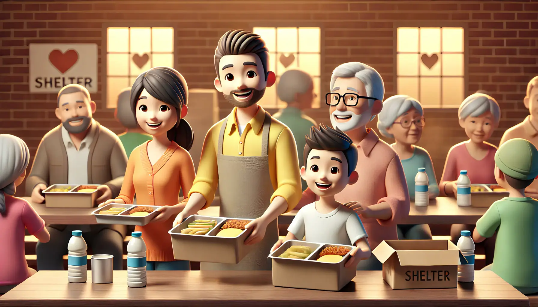 Cartoon of Family Serving Food